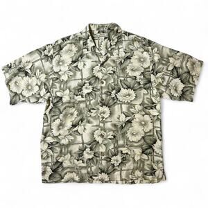 Tommy Bahama 100% Silk Hawaiian Shirt Mens Size L Green Floral Casual